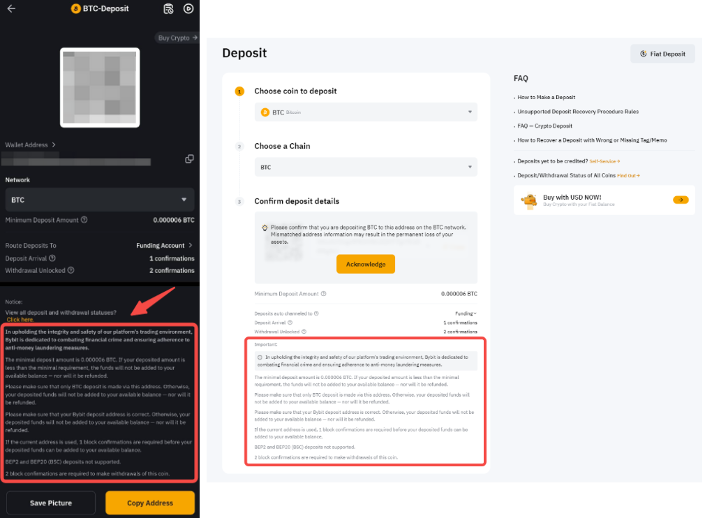 Captura oficial de depósito en Bybit