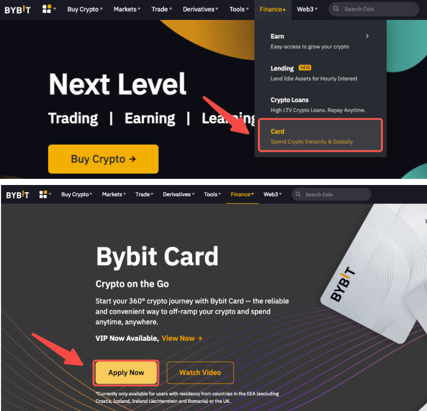 Entrada oficial de Bybit Card